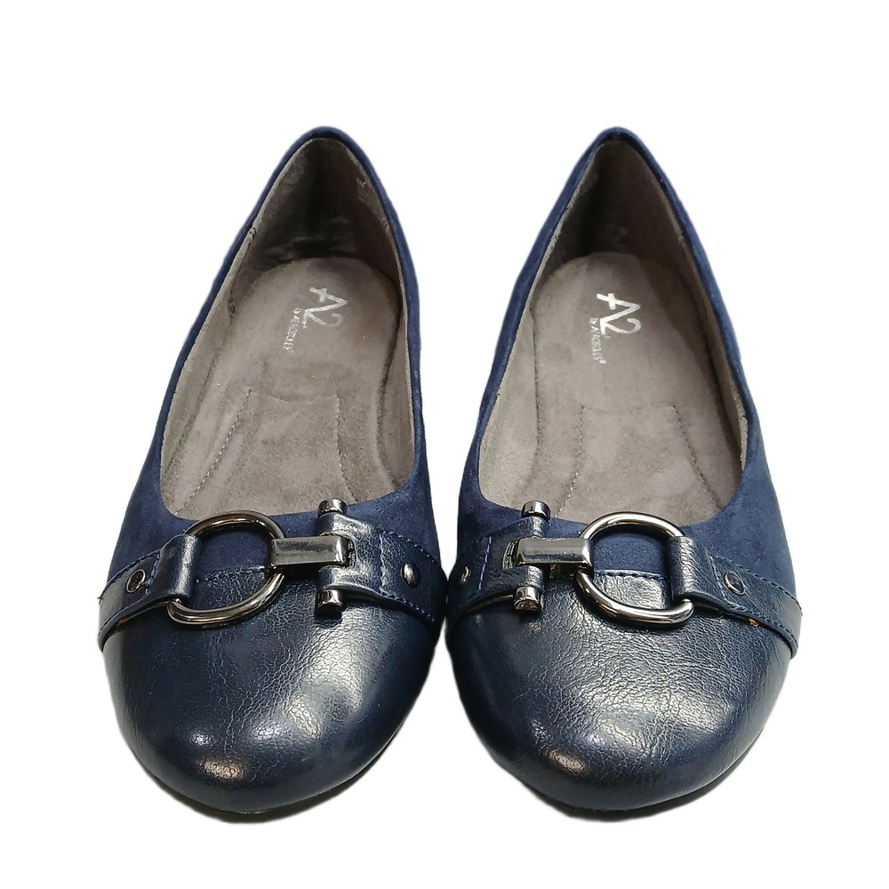 A2 by Aerosoles Ultrabrite Ballet Flats Womens Size 8 Blue Horsebit Buckle EUC